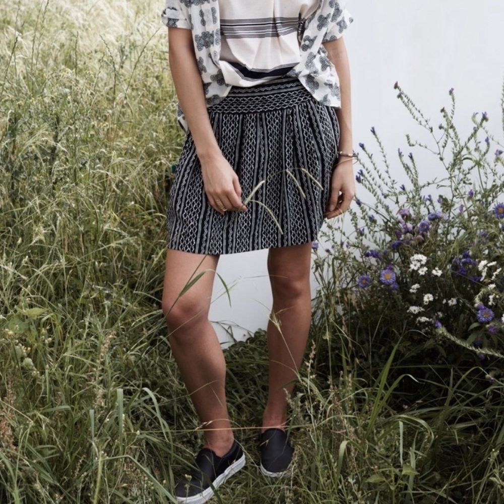 Madewell Silk Black White Aztec Printed Mini Skirt - Picture 9 of 14